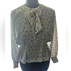 Vintage Josephine  Polkadot Blouse With Bow Collar size 6